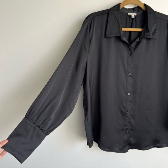 Joie Satin Button Down Blouse in Black - XL - Picture 4 of 8